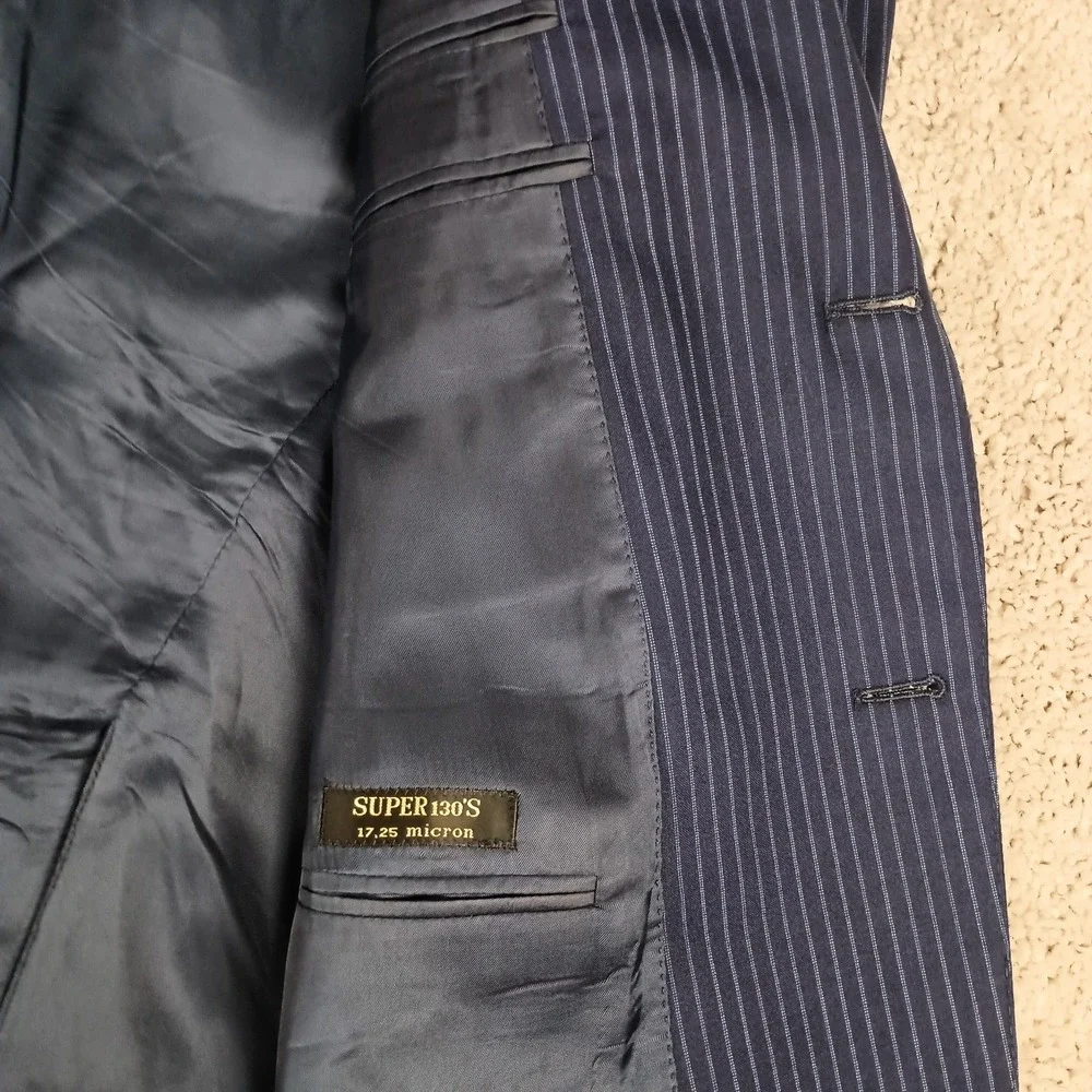 CORNELIANI Mantua Suit Super 130's 42R 36W Virgin Wool Navy Blue Pinstripe - Picture 6 of 16
